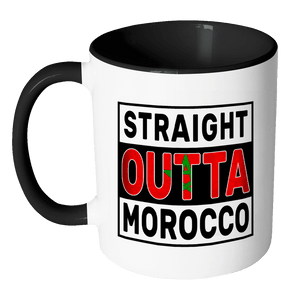 RobustCreative-Straight Outta Morocco - Moroccan Flag 11oz Funny Black & White Coffee Mug - Independence Day Family Heritage - Women Men Friends Gift - Both Sides Printed (Distressed)
