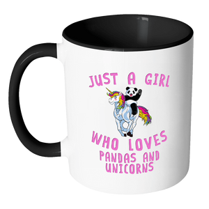 RobustCreative-Just a Girl Who Loves Pandas & Unicorn the Wild One Animal Spirit 11oz Black & White Coffee Mug ~ Both Sides Printed