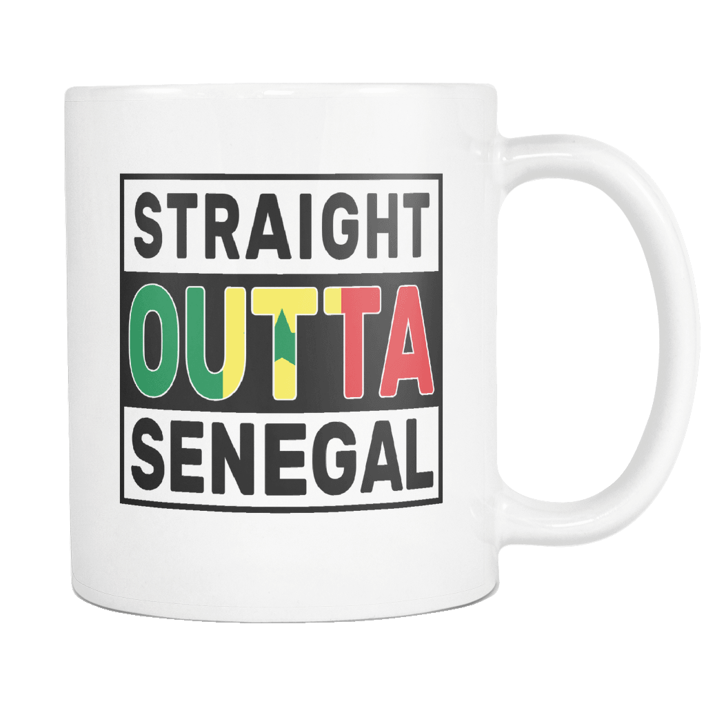 RobustCreative-Straight Outta Senegal - Senegalese Flag 11oz Funny White Coffee Mug - Independence Day Family Heritage - Women Men Friends Gift - Both Sides Printed (Distressed)