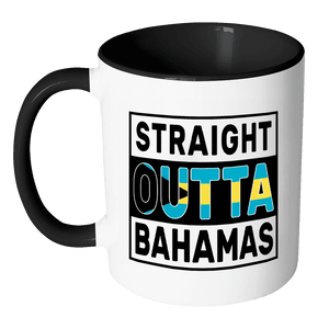 RobustCreative-Straight Outta Bahamas - Bahamian Flag 11oz Funny Black & White Coffee Mug - Independence Day Family Heritage - Women Men Friends Gift - Both Sides Printed (Distressed)