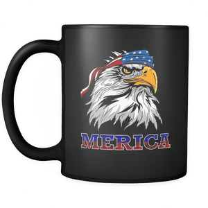 RobustCreative-Murica Eagle Mullet - Merica 11oz Funny Black Coffee Mug - American Flag 4th of July Independence Day - Women Men Friends Gift - Both Sides Printed (Distressed)