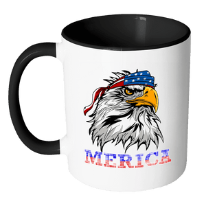 RobustCreative-Murica Eagle Mullet - Merica 11oz Funny Black & White Coffee Mug - American Flag 4th of July Independence Day - Women Men Friends Gift - Both Sides Printed (Distressed)