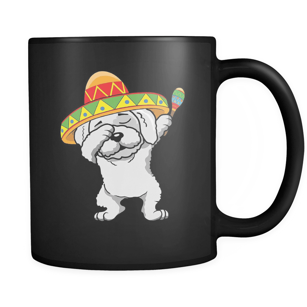 RobustCreative-Dabbing Bichon Frise Dog in Sombrero - Cinco De Mayo Mexican Fiesta - Dab Dance Mexico Party - 11oz Black Funny Coffee Mug Women Men Friends Gift ~ Both Sides Printed