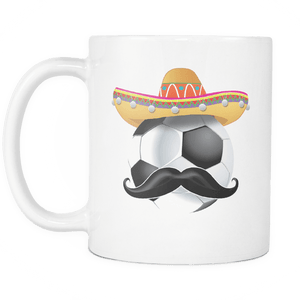 RobustCreative-Funny Soccer Ball Mustache Mexican Sport - Cinco De Mayo Mexican Fiesta - No Siesta Mexico Party - 11oz White Funny Coffee Mug Women Men Friends Gift ~ Both Sides Printed
