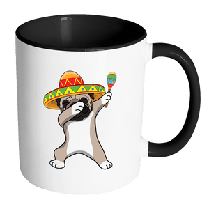 RobustCreative-Dabbing Pug Dog in Sombrero - Cinco De Mayo Mexican Fiesta - Dab Dance Mexico Party - 11oz Black & White Funny Coffee Mug Women Men Friends Gift ~ Both Sides Printed
