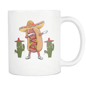 RobustCreative-Dabbing Hotdog Cactus Sombrero - Cinco De Mayo Mexican Fiesta - No Siesta Mexico Party - 11oz White Funny Coffee Mug Women Men Friends Gift ~ Both Sides Printed