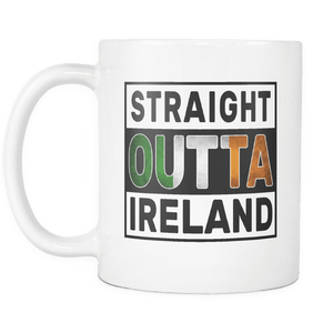 RobustCreative-Straight Outta Ireland - Irish Flag 11oz Funny White Coffee Mug - Independence Day Family Heritage - Women Men Friends Gift - Both Sides Printed (Distressed)
