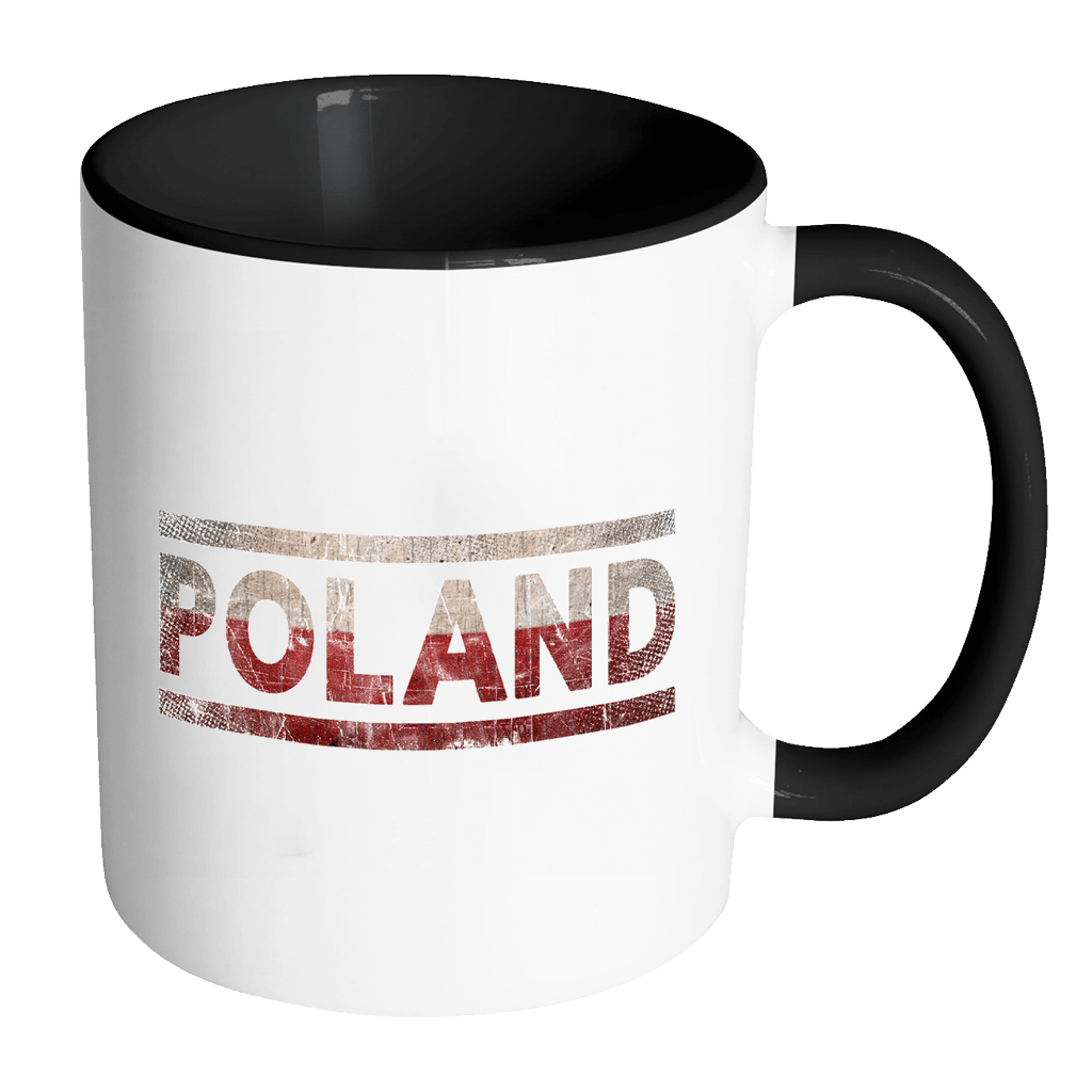 RobustCreative-Retro Vintage Flag Polish Poland 11oz Black & White Coffee Mug ~ Both Sides Printed