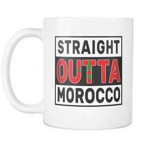 RobustCreative-Straight Outta Morocco - Moroccan Flag 11oz Funny White Coffee Mug - Independence Day Family Heritage - Women Men Friends Gift - Both Sides Printed (Distressed)