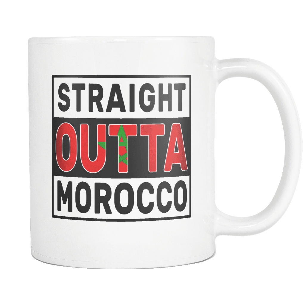 RobustCreative-Straight Outta Morocco - Moroccan Flag 11oz Funny White Coffee Mug - Independence Day Family Heritage - Women Men Friends Gift - Both Sides Printed (Distressed)