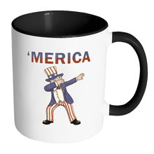Load image into Gallery viewer, RobustCreative-Retro Merica Dabbing Uncle Sam - Merica 11oz Funny Black &amp; White Coffee Mug - American Flag 4th of July Independence Day - Women Men Friends Gift - Both Sides Printed (Distressed)
