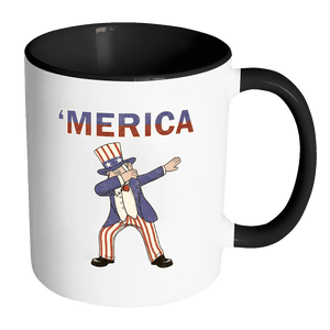 RobustCreative-Retro Merica Dabbing Uncle Sam - Merica 11oz Funny Black & White Coffee Mug - American Flag 4th of July Independence Day - Women Men Friends Gift - Both Sides Printed (Distressed)