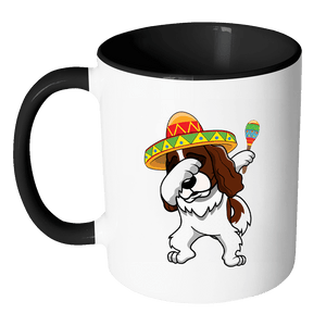 RobustCreative-Dabbing Cavalier King Charles Spaniel Dog in Sombrero - Cinco De Mayo Mexican Fiesta - Dab Dance Mexico Party - 11oz Black & White Funny Coffee Mug Women Men Friends Gift ~ Both Sides Printed