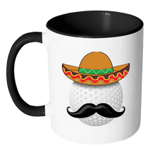 Load image into Gallery viewer, RobustCreative-Funny Golf Ball Mustache Mexican Sports - Cinco De Mayo Mexican Fiesta - No Siesta Mexico Party - 11oz Black &amp; White Funny Coffee Mug Women Men Friends Gift ~ Both Sides Printed
