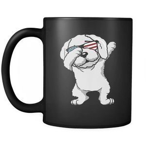 RobustCreative-Dabbing Bichon Frise Dog America Flag - Patriotic Merica Murica Pride - 4th of July USA Independence Day - 11oz Black Funny Coffee Mug Women Men Friends Gift ~ Both Sides Printed