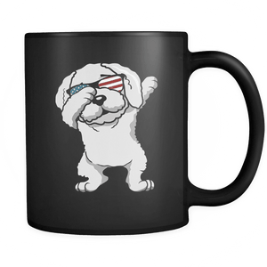 RobustCreative-Dabbing Bichon Frise Dog America Flag - Patriotic Merica Murica Pride - 4th of July USA Independence Day - 11oz Black Funny Coffee Mug Women Men Friends Gift ~ Both Sides Printed