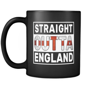 RobustCreative-Straight Outta England - English Flag 11oz Funny Black Coffee Mug - Independence Day Family Heritage - Women Men Friends Gift - Both Sides Printed (Distressed)