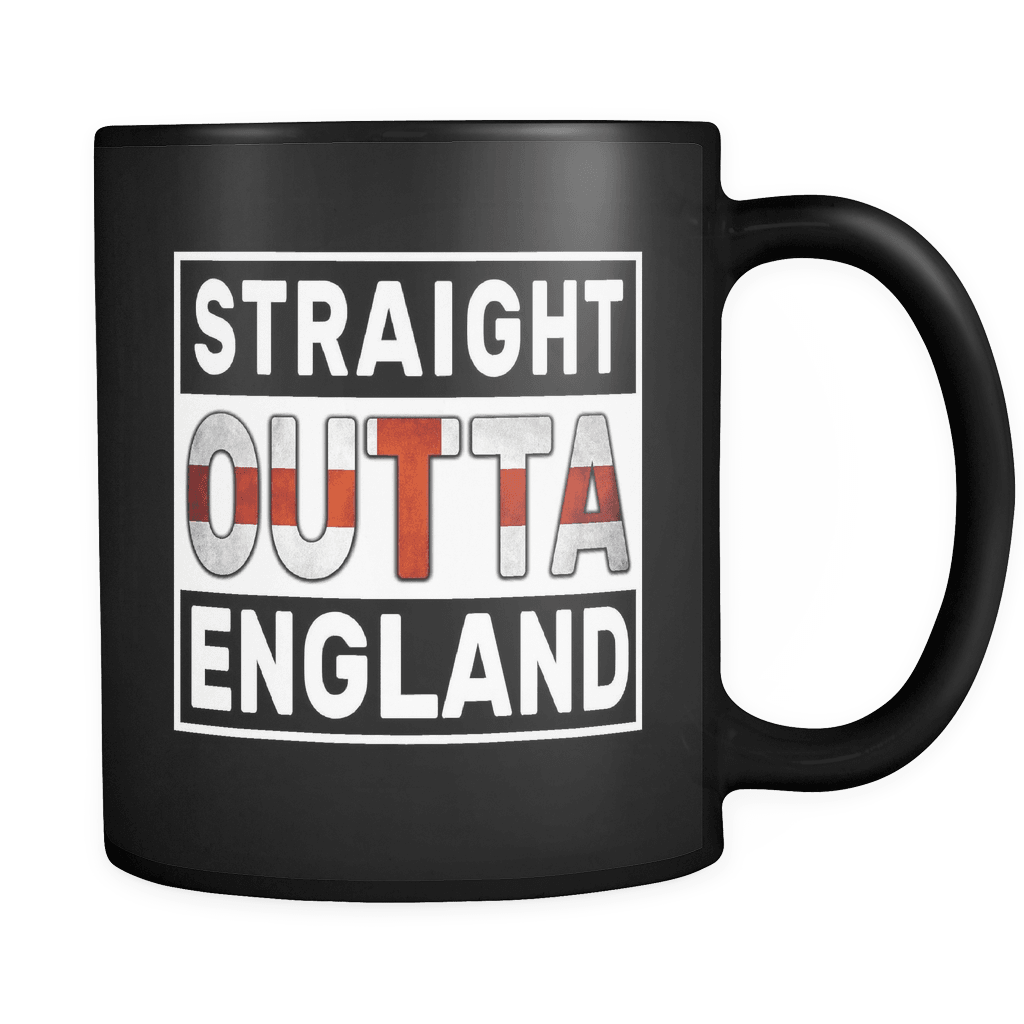 RobustCreative-Straight Outta England - English Flag 11oz Funny Black Coffee Mug - Independence Day Family Heritage - Women Men Friends Gift - Both Sides Printed (Distressed)