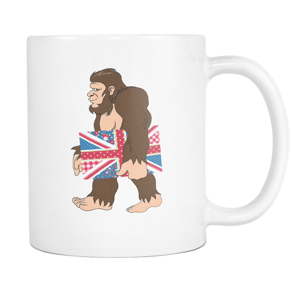 RobustCreative-Bigfoot Sasquatch Carrying Union Jack - I Believe I'm a Believer - No Yeti Humanoid Monster - 11oz White Funny Coffee Mug Women Men Friends Gift ~ Both Sides Printed