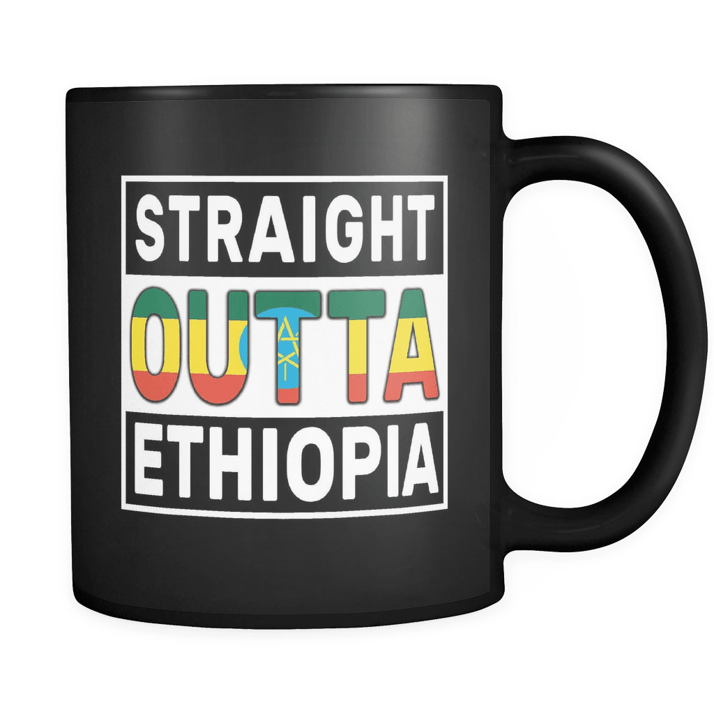 RobustCreative-Straight Outta Ethiopia - Ethiopian Flag 11oz Funny Black Coffee Mug - Independence Day Family Heritage - Women Men Friends Gift - Both Sides Printed (Distressed)