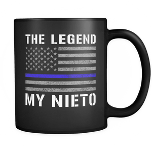 RobustCreative-Nieto The Legend American Flag patriotic Trooper Cop Thin Blue Line Law Enforcement Officer 11oz Black Coffee Mug ~ Both Sides Printed
