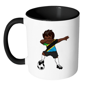 RobustCreative-Dabbing Soccer Boy Tanzania Tanzanian Dodoma Gifts National Soccer Tournament Game 11oz Black & White Coffee Mug ~ Both Sides Printed