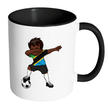 Load image into Gallery viewer, RobustCreative-Dabbing Soccer Boy Tanzania Tanzanian Dodoma Gifts National Soccer Tournament Game 11oz Black &amp; White Coffee Mug ~ Both Sides Printed
