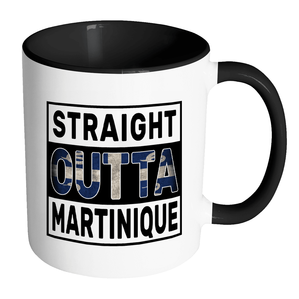 RobustCreative-Straight Outta Martinique - Martinicquan Flag 11oz Funny Black & White Coffee Mug - Independence Day Family Heritage - Women Men Friends Gift - Both Sides Printed (Distressed)