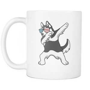 RobustCreative-Dabbing Siberian Husky Dog America Flag - Patriotic Merica Murica Pride - 4th of July USA Independence Day - 11oz White Funny Coffee Mug Women Men Friends Gift ~ Both Sides Printed