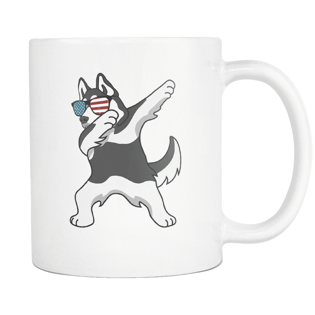 RobustCreative-Dabbing Siberian Husky Dog America Flag - Patriotic Merica Murica Pride - 4th of July USA Independence Day - 11oz White Funny Coffee Mug Women Men Friends Gift ~ Both Sides Printed