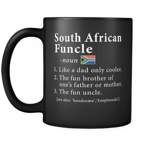 RobustCreative-South African Funcle Definition Fathers Day Gift - South African Pride 11oz Funny Black Coffee Mug - Real South Africa Hero Papa National Heritage - Friends Gift - Both Sides Printed