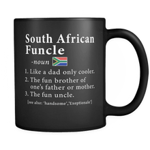Load image into Gallery viewer, RobustCreative-South African Funcle Definition Fathers Day Gift - South African Pride 11oz Funny Black Coffee Mug - Real South Africa Hero Papa National Heritage - Friends Gift - Both Sides Printed

