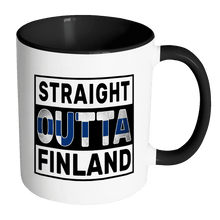Load image into Gallery viewer, RobustCreative-Straight Outta Finland - Finn Flag 11oz Funny Black &amp; White Coffee Mug - Independence Day Family Heritage - Women Men Friends Gift - Both Sides Printed (Distressed)
