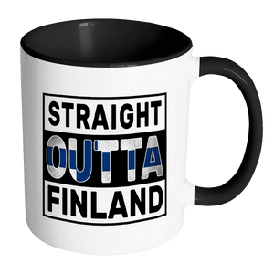 RobustCreative-Straight Outta Finland - Finn Flag 11oz Funny Black & White Coffee Mug - Independence Day Family Heritage - Women Men Friends Gift - Both Sides Printed (Distressed)