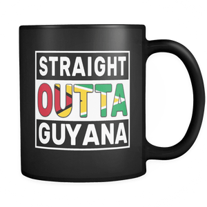 RobustCreative-Straight Outta Guyana - Guyanese Flag 11oz Funny Black Coffee Mug - Independence Day Family Heritage - Women Men Friends Gift - Both Sides Printed (Distressed)