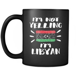 RobustCreative-I'm Not Yelling I'm Libyan Flag - Libya Pride 11oz Funny Black Coffee Mug - Coworker Humor That's How We Talk - Women Men Friends Gift - Both Sides Printed (Distressed)