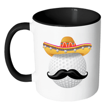 Load image into Gallery viewer, RobustCreative-Funny Golf Ball Mustache Mexican Sport - Cinco De Mayo Mexican Fiesta - No Siesta Mexico Party - 11oz Black &amp; White Funny Coffee Mug Women Men Friends Gift ~ Both Sides Printed
