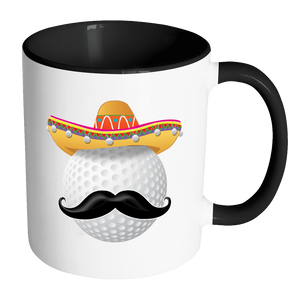 RobustCreative-Funny Golf Ball Mustache Mexican Sport - Cinco De Mayo Mexican Fiesta - No Siesta Mexico Party - 11oz Black & White Funny Coffee Mug Women Men Friends Gift ~ Both Sides Printed