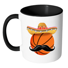 Load image into Gallery viewer, RobustCreative-Funny Basketball Mustache Mexican Sport - Cinco De Mayo Mexican Fiesta - No Siesta Mexico Party - 11oz Black &amp; White Funny Coffee Mug Women Men Friends Gift ~ Both Sides Printed
