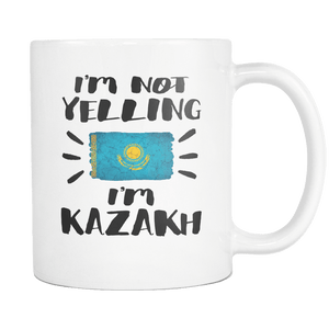 RobustCreative-I'm Not Yelling I'm Kazakh Flag - Kazakhstan Pride 11oz Funny White Coffee Mug - Coworker Humor That's How We Talk - Women Men Friends Gift - Both Sides Printed (Distressed)