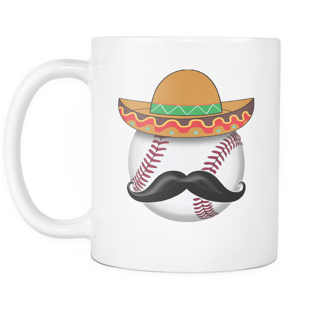 RobustCreative-Funny Baseball Mustache Mexican Sports - Cinco De Mayo Mexican Fiesta - No Siesta Mexico Party - 11oz White Funny Coffee Mug Women Men Friends Gift ~ Both Sides Printed