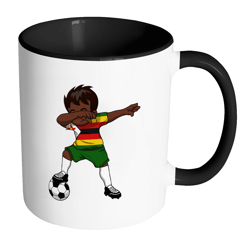 RobustCreative-Dabbing Soccer Boy Zimbabwe Zimbabwean Harare Gifts National Soccer Tournament Game 11oz Black & White Coffee Mug ~ Both Sides Printed