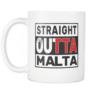 RobustCreative-Straight Outta Malta - Maltese Flag 11oz Funny White Coffee Mug - Independence Day Family Heritage - Women Men Friends Gift - Both Sides Printed (Distressed)
