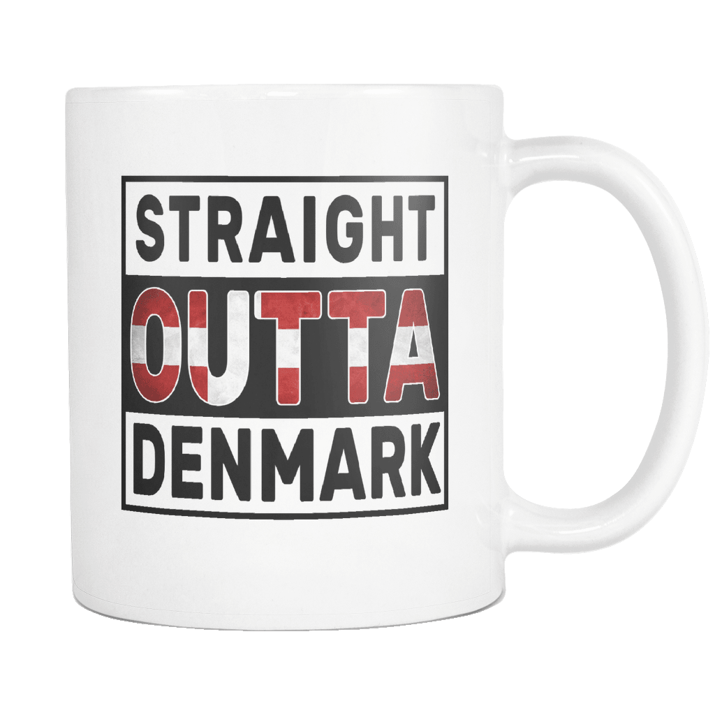 RobustCreative-Straight Outta Denmark - Danish Flag 11oz Funny White Coffee Mug - Independence Day Family Heritage - Women Men Friends Gift - Both Sides Printed (Distressed)