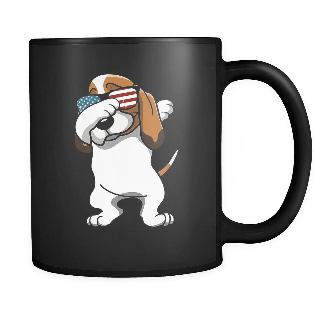 RobustCreative-Dabbing Basset Hound Dog America Flag - Patriotic Merica Murica Pride - 4th of July USA Independence Day - 11oz Black Funny Coffee Mug Women Men Friends Gift ~ Both Sides Printed