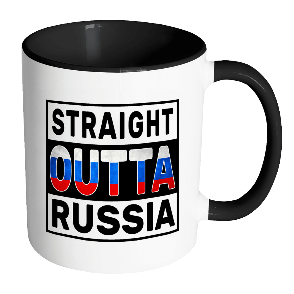 RobustCreative-Straight Outta Russia - Russian Flag 11oz Funny Black & White Coffee Mug - Independence Day Family Heritage - Women Men Friends Gift - Both Sides Printed (Distressed)