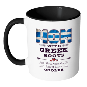 RobustCreative-Best Mom Ever with Greek Roots - Greece Flag 11oz Funny Black & White Coffee Mug - Mothers Day Independence Day - Women Men Friends Gift - Both Sides Printed (Distressed)