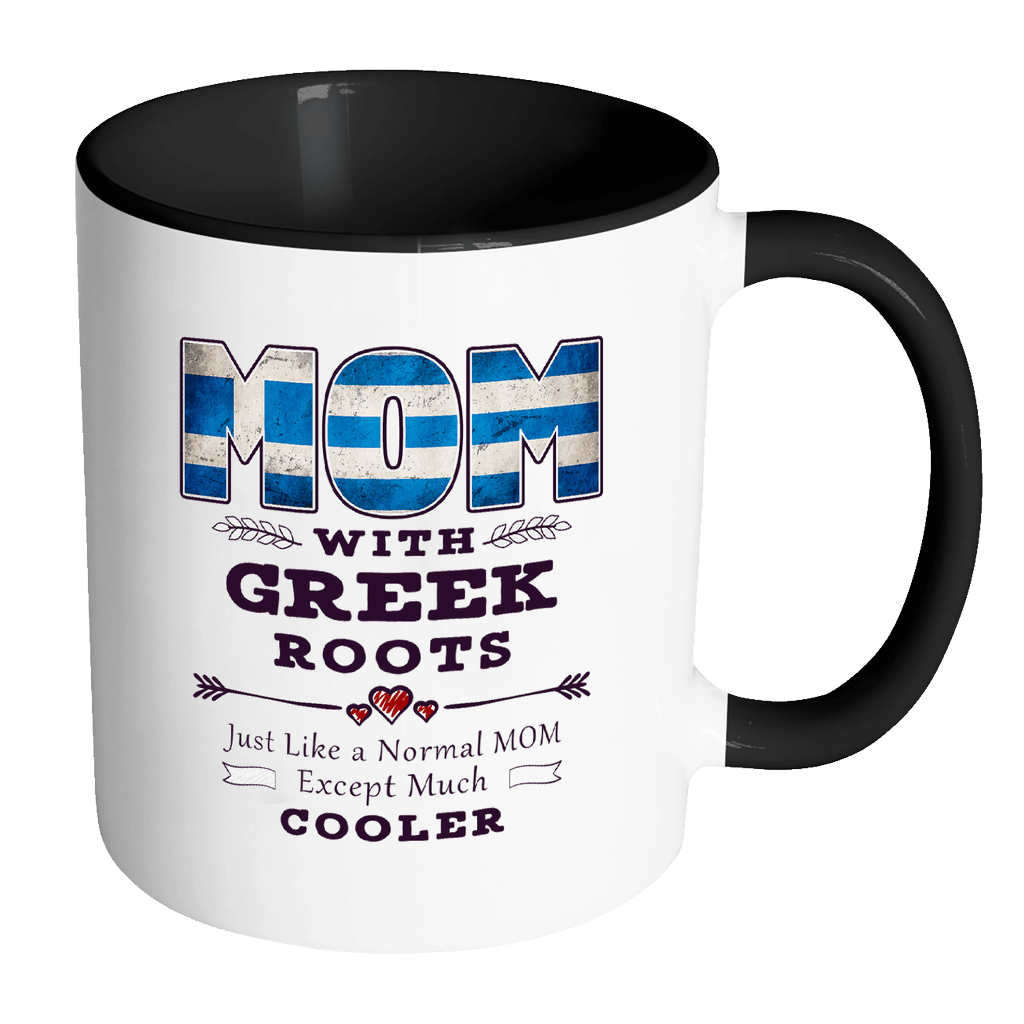 RobustCreative-Best Mom Ever with Greek Roots - Greece Flag 11oz Funny Black & White Coffee Mug - Mothers Day Independence Day - Women Men Friends Gift - Both Sides Printed (Distressed)