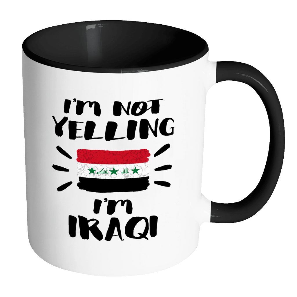 RobustCreative-I'm Not Yelling I'm Iraqi Flag - Iraq Pride 11oz Funny Black & White Coffee Mug - Coworker Humor That's How We Talk - Women Men Friends Gift - Both Sides Printed (Distressed)