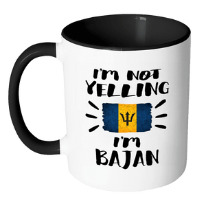 RobustCreative-I'm Not Yelling I'm Bajan Flag - Barbados Pride 11oz Funny Black & White Coffee Mug - Coworker Humor That's How We Talk - Women Men Friends Gift - Both Sides Printed (Distressed)